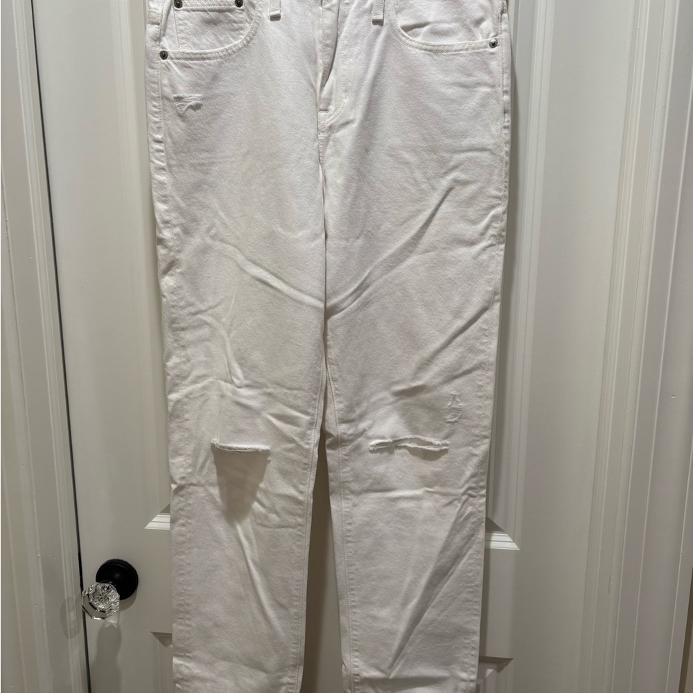 J. Crew Women’s White Slouchy Boyfriend Distressed Jeans